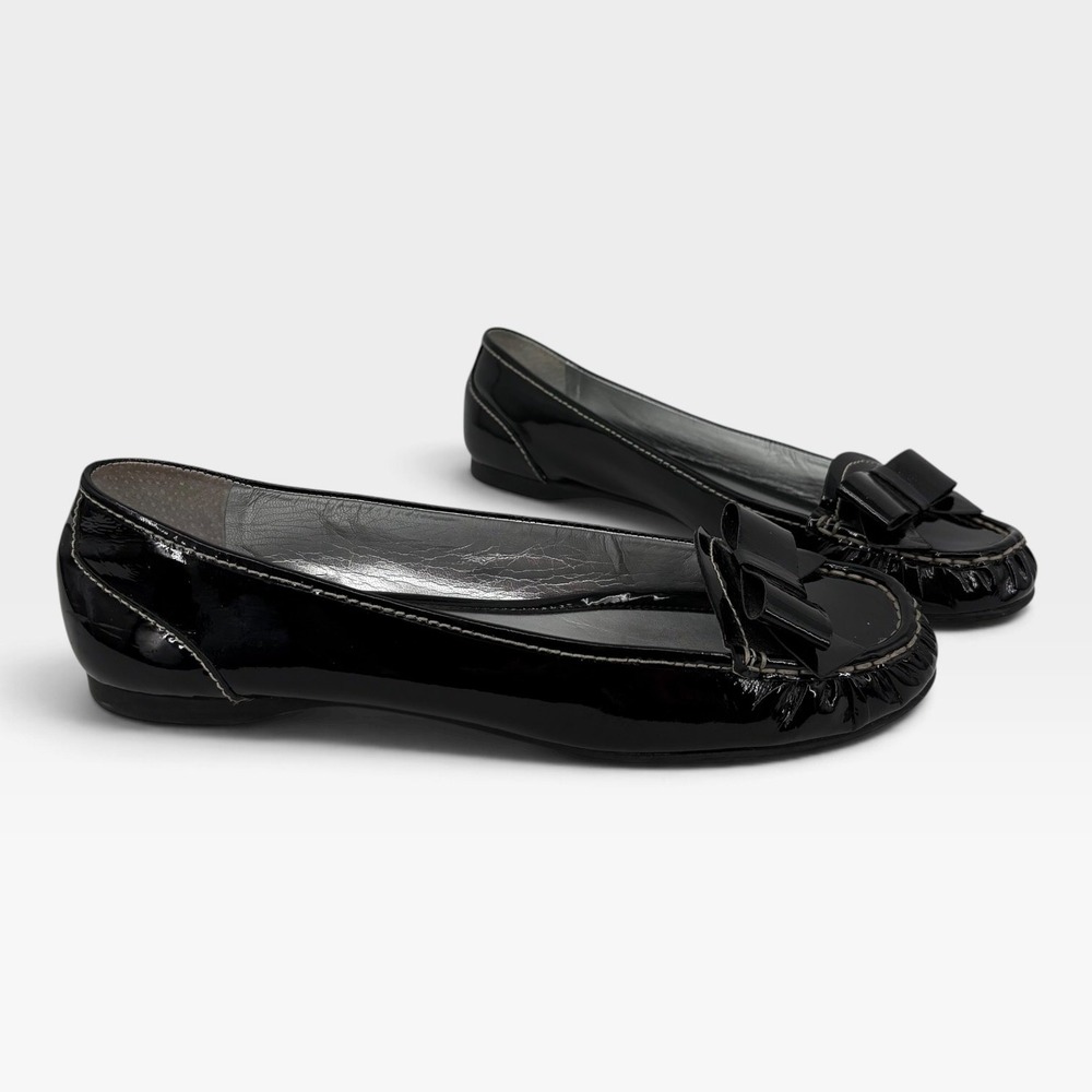 Michelle D Black Patent Leather Bow Ballet Flats Made in Brazil Women's Size 9
